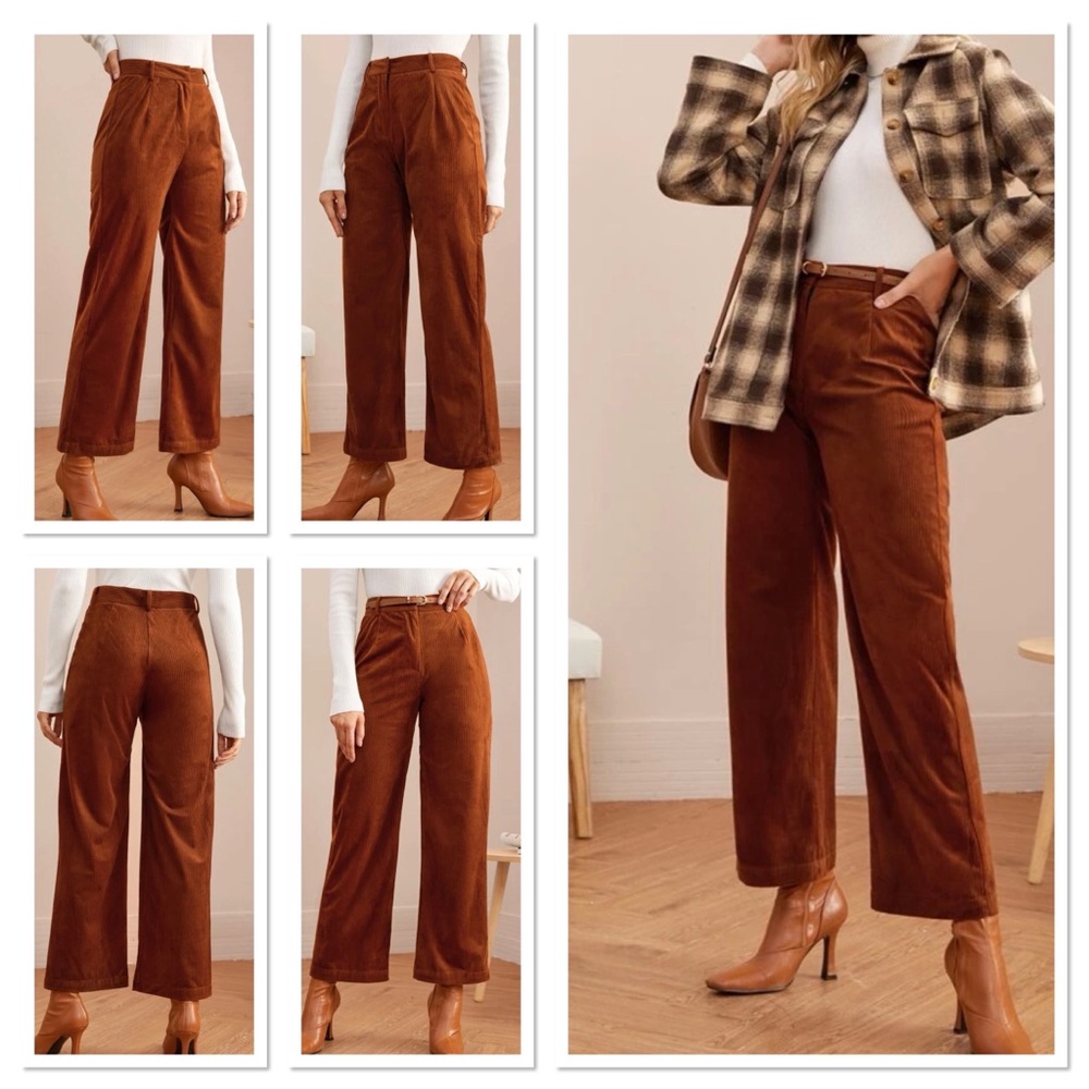 SHEIN Solid Straight Leg Cord Pants Without Belt. Size XS (2)
